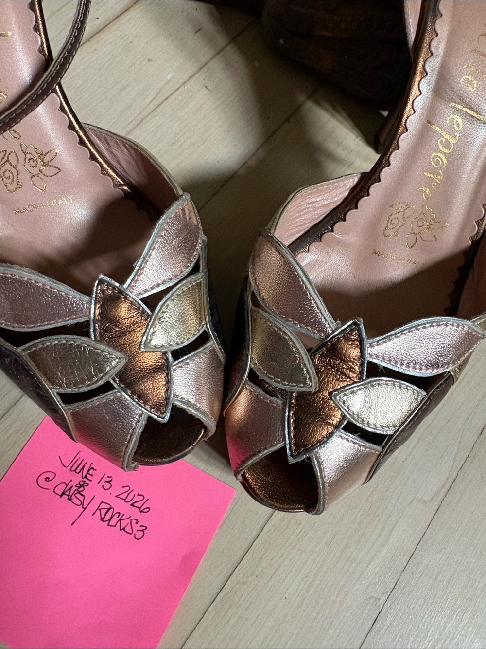 Vintage Nanette Lapore Metallic Rose Gold Peep-Toe Heels with Ankle Strap Size 7 - Picture 2 of 6